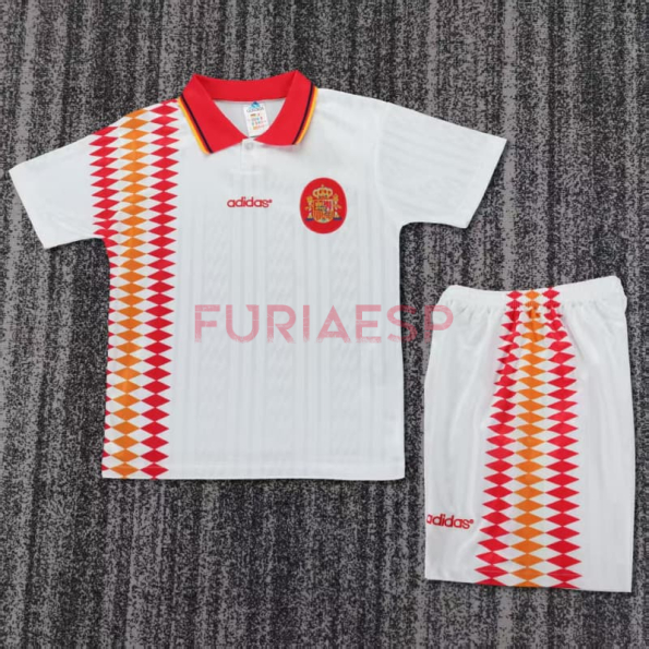 Camiseta España Segunda Equipación Retro 1994 Blanco Niño Kit