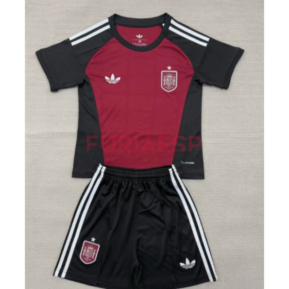 Camiseta de Portero España Segunda Equipación Mundial 2026 Rojo/Negro Niño Kit