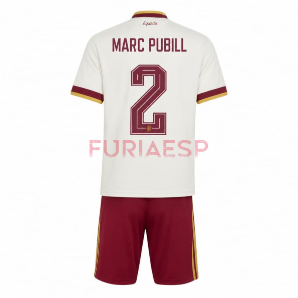 Camiseta Marc Pubill 2 España Segunda Equipación Mundial 2026 Blanco/Rojo Niño Kit