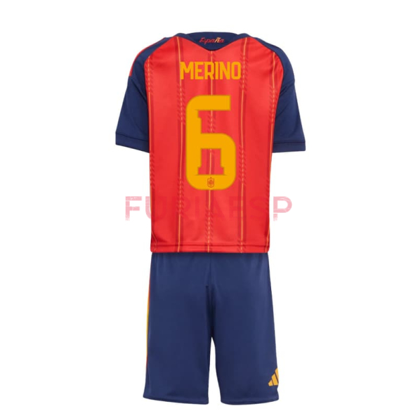 Camiseta Merino 6 España Primera Equipación 2026 Rojo/Azul Niño Kit