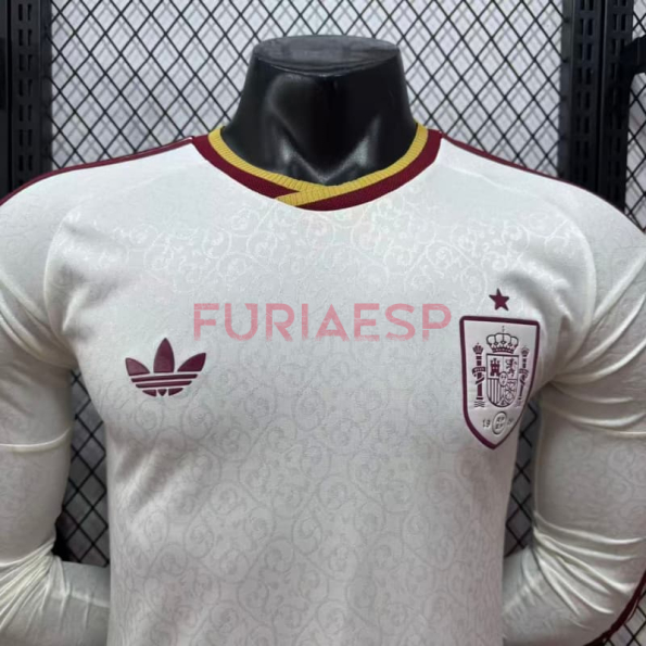 Camiseta España Segunda Equipación Mundial 2026 ML Blanco/Rojo (EDICIÓN JUGADOR)