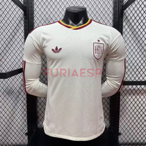 Camiseta España Segunda Equipación Mundial 2026 ML Blanco/Rojo (EDICIÓN JUGADOR)