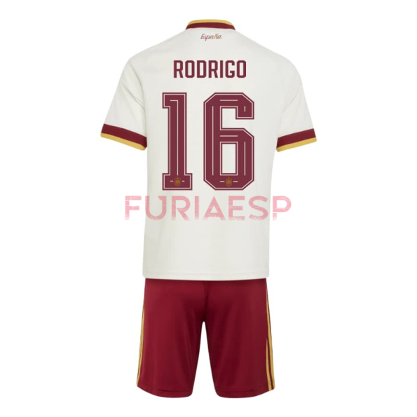 Camiseta Rodrigo 16 España Segunda Equipación Mundial 2026 Blanco/Rojo Niño Kit