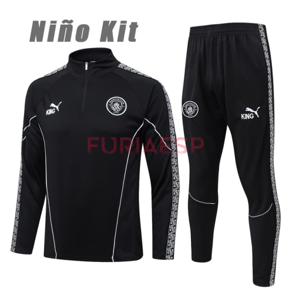 Sudadera De Entrenamiento Manchester City 2025/2026 Niño Kit Negro con Estampado en Manga