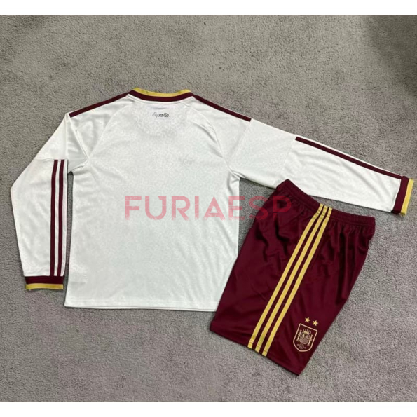 Camiseta España Segunda Equipación Mundial 2026 ML Blanco Niño Kit 2 Estrellas