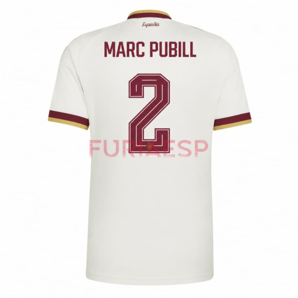 Camiseta Marc Pubill 2 España Segunda Equipación Mundial 2026 Blanco/Rojo