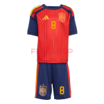 Camiseta Fabián 8 España Primera Equipación 2026 Rojo/Azul Niño Kit