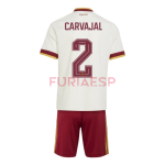 Camiseta Carvajal 2 España Segunda Equipación Mundial 2026 Blanco/Rojo Niño Kit
