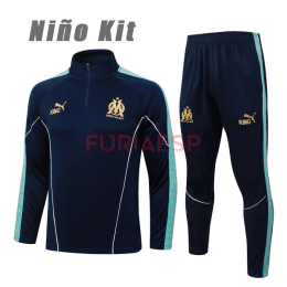Sudadera De Entrenamiento Olympique Marsella 2025/2026 Niño Kit Azul Marino/Verde